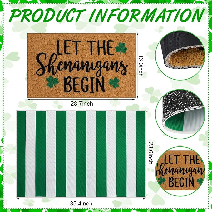 Tinideya 2 Pcs Irish Festival Door Mat Fest Welcome Non Slip Coir Mats - Image 3