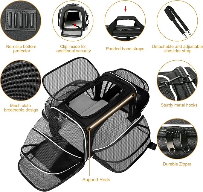 Estarer Soft Sided Pet Carrier Airline Approved, 4 Sides Expandable Collapsible - Image 5