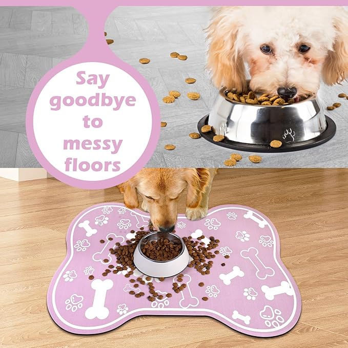 Dog Cat Mat for Food and Water, Rapid Absorbent Pet Feeding Mat, Bone Shaped - Image 4