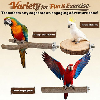 8 PCS Bird Perch Set, Natural Birch Wood Straight & Forked Perches - Image 5
