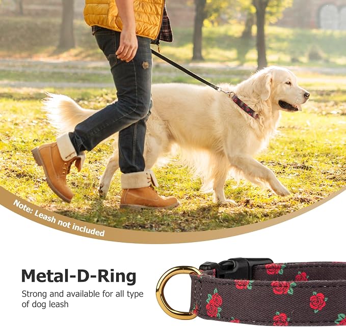 Cotton Handmade Dog Collar Cute and Distinctive Patterns Black Rose - Image 6