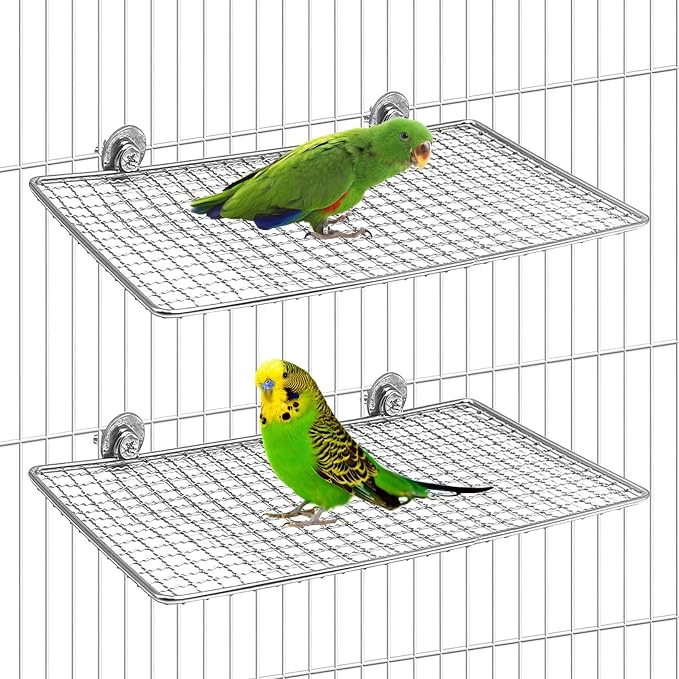 BNOSDM 2 Pack Bird Perch Platform Stainless Steel Birds Perches Parrot Shelf by BNOSDM