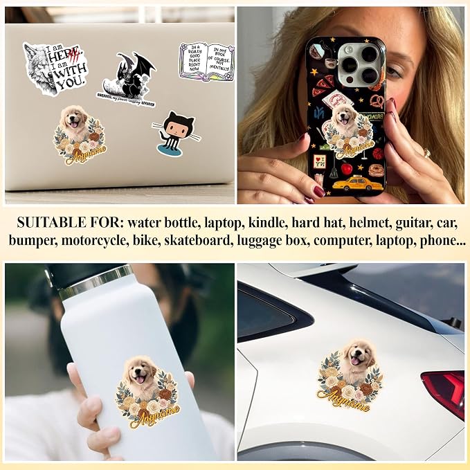 Custom Pet Face Photo Name Floral Sticker Personalized Text Image Animal Flower - Image 6