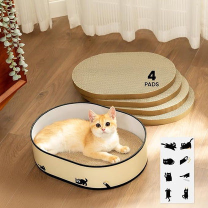 Cat Scratcher Box with 4 Cat Scratching Pads, Mess-Free Design, Refill Scratch - Image 9