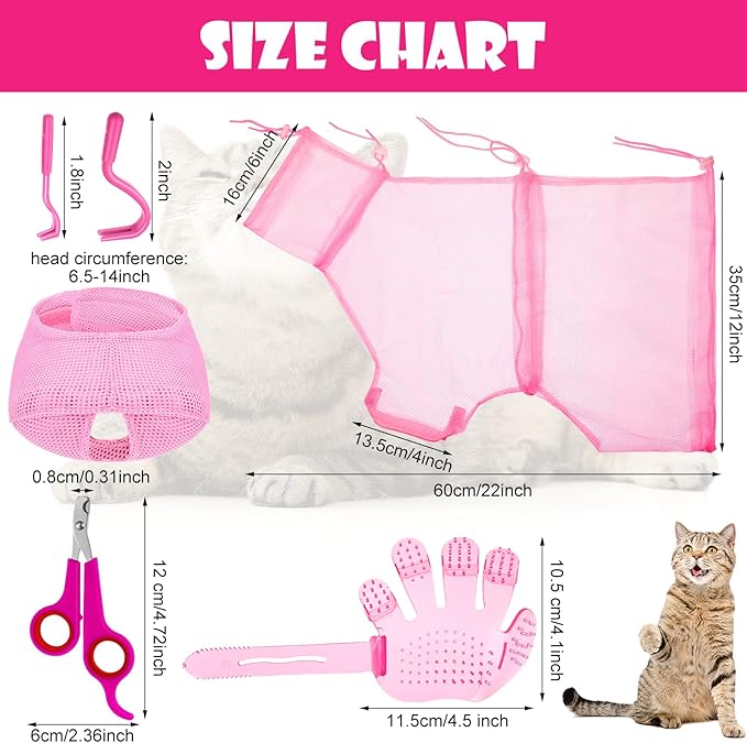 Patelai 5 Pcs Cat Bathing Bag Set Cat Grooming Bag Adjustable Pet Shower Net - Image 2
