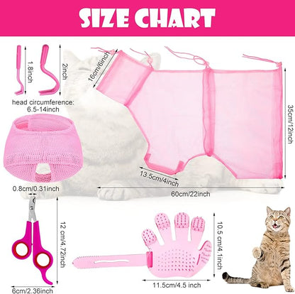 Patelai 5 Pcs Cat Bathing Bag Set Cat Grooming Bag Adjustable Pet Shower Net - Image 2