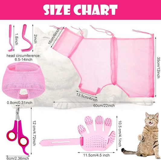 Patelai 5 Pcs Cat Bathing Bag Set Cat Grooming Bag Adjustable Pet Shower Net - Image 2