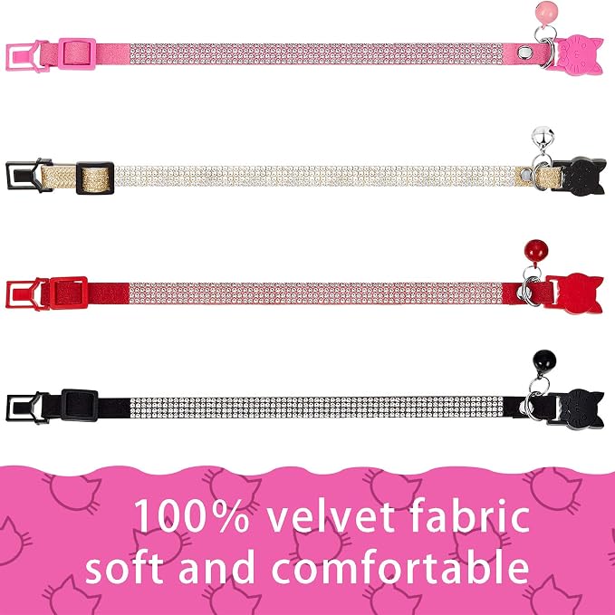Weewooday 4 Pieces Rhinestones Cat Collars Breakaway Cat Collar - Image 4