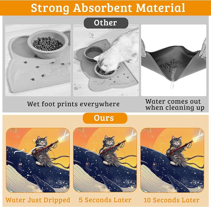 Dog Bowl Mat, Cat Shark Pet Feeding Mat - Image 3