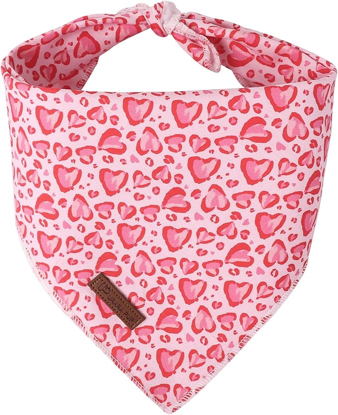 Valentine Triangle Pink Heart Bandana, Cotton Kerchief by UPURARAPUP