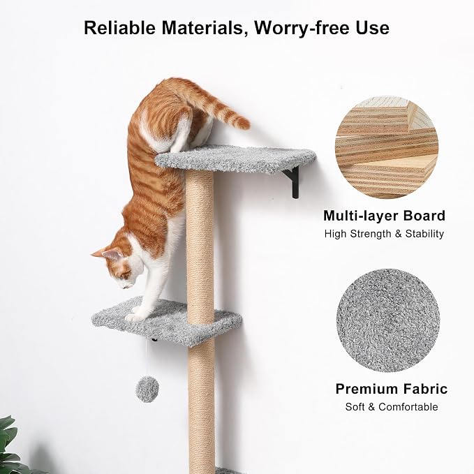 FUKUMARU Cat Wall Shelves, Stable & Safe 4 in 1 Cat Furniture Set, Wooden - Image 4