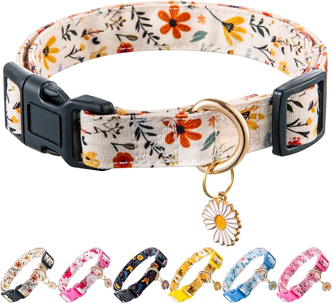 Cute Dog Collar Beige Flower Pattern by Raisingwell