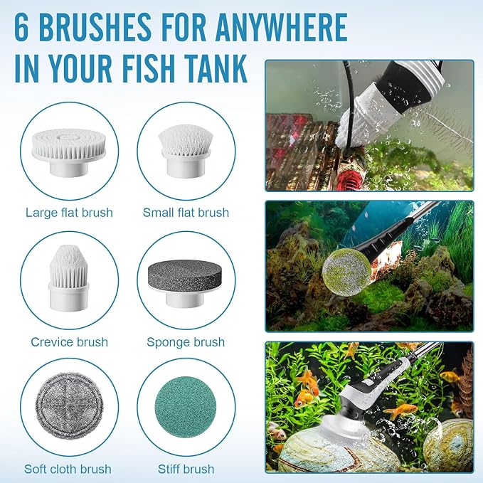 Electric Fish Tank Cleaner, Aquarium Spin Cleaning Brush, IPX8 Waterproof - Image 3