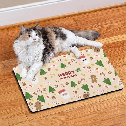 Christmas Dog Food & Water Mat, Paw Prints Santa Claus Snowman Xmas Pet Feeding - Image 4
