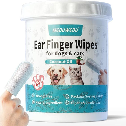 Ear Cleaner Finger Wipes 60 Counts, Dog Ear Cleaner, Grooming Kit Care by MEDUWEDU
