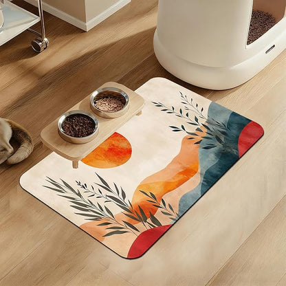 Boho Mountain Sun Pet Food Mat for Cats and Dogs–Christmas Stocking Absorbent by LUTASER