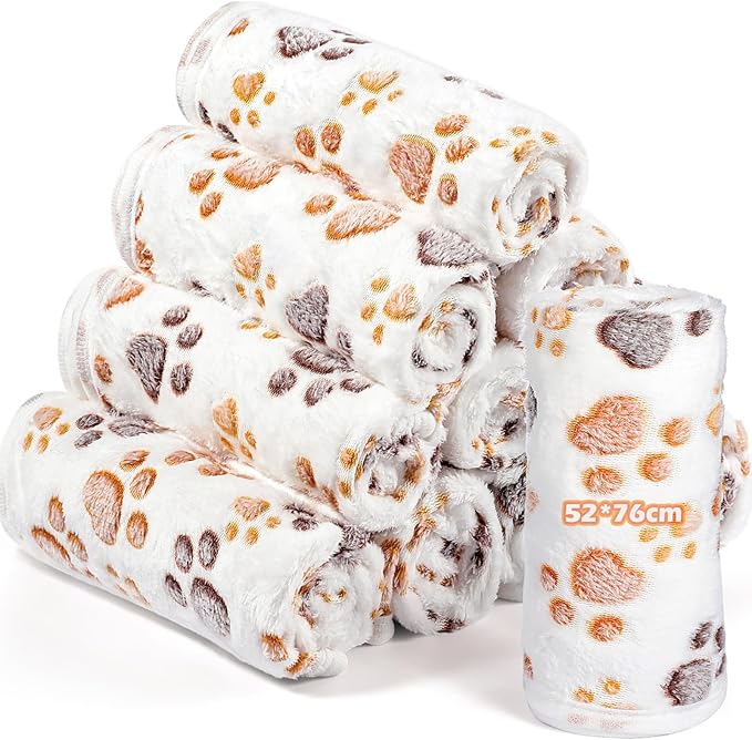 Tegeme 12 Pcs Pet Blankets Soft Fluffy Fleece Dog Cat Warm Paw Print Pattern by Tegeme