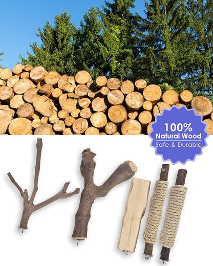 Bissap 5PCS Large Bird Perch Stand, Natural Wood Pole Standing Paw Grinding - Image 6