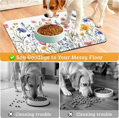 Flowers Butterfly Dog Food Mat, Colorful Absorbent Pet Feeding Mat - Image 4