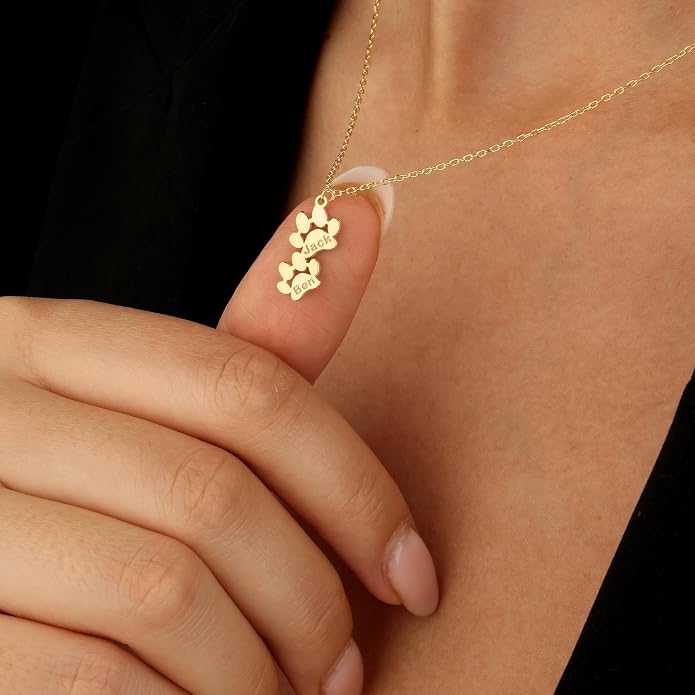 Personalized Cute Dog Cat Paw Name Necklace Forever Love Custom Heart Pendant - Image 2