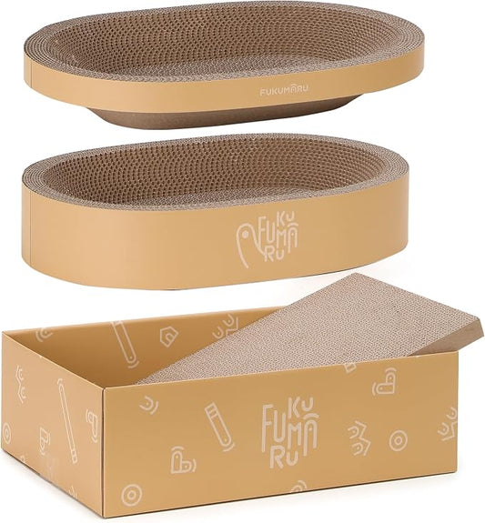 FUKUMARU 3PCS Cardboard Cat Scratcher Bed, Durable Oval Cat Scratch Bed Pads by FUKUMARU