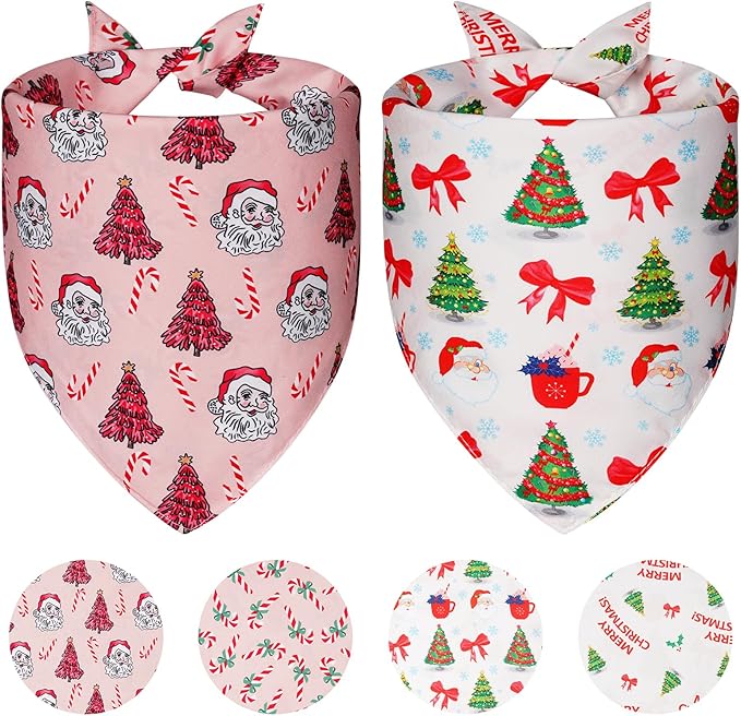 Cute Christmas Dog Bandanas Small 2PCS, 4 Pattern Holiday Scarf by Unknown