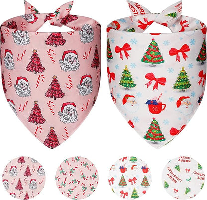 Cute Christmas Dog Bandanas XLarge 2PCS, 4 Pattern Holiday Scarf by Unknown