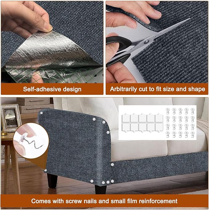 Cat Scratch Mat, 118.5"x15.9" Trimmable Self-Adhesive Cats Scratch Carpet - Image 3