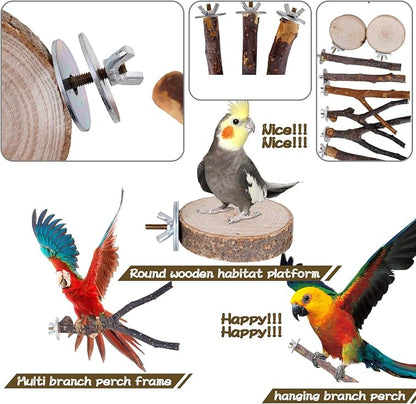 Libiline 8 Pieces Bird Perch Natural Wooden Parrot Perch Stand Fork Toys - Image 3