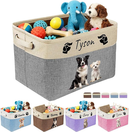 Personalized Dog Toy Storage Basket Custom Dog Name Photo Cat Pet's Gift by Unknown