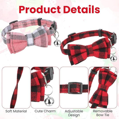 6Pcs Cats Bowtie Collar with Bell, Breakaway Cats Collars, Classic Plaid Kitten - Image 3