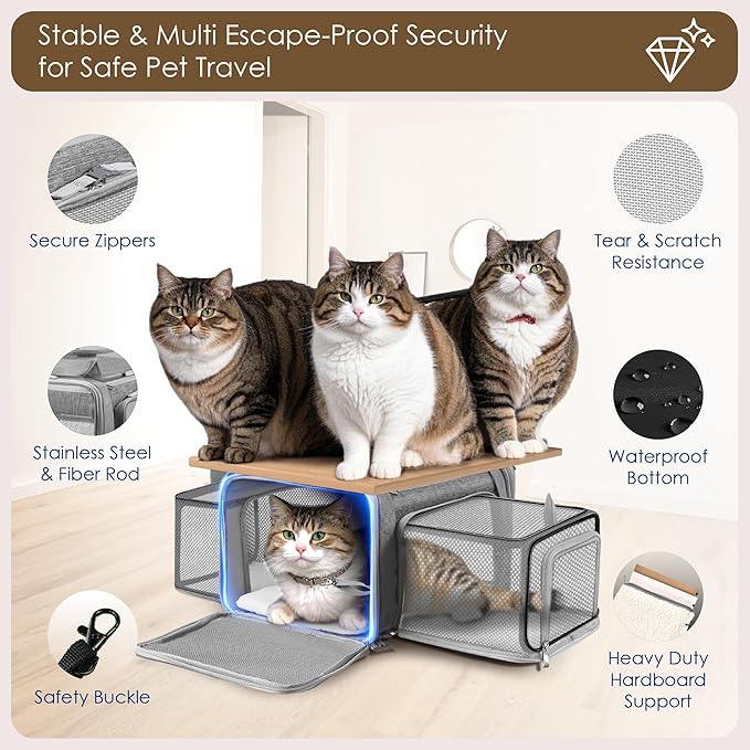Top and 2 Sides Expandable Cat Carrier 18x13.5x9.5, TSA Airline Approved Dog - Image 5