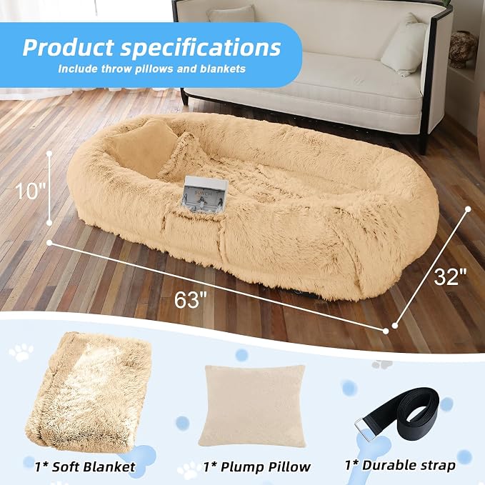 Human Dog Bed for Adults & Pets, Blanket & Strap, Orthopedic Washable Lounger - Image 4
