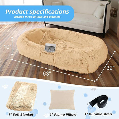 Human Dog Bed for Adults & Pets, Blanket & Strap, Orthopedic Washable Lounger - Image 4