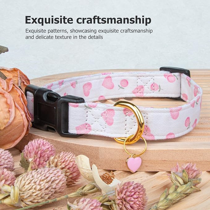 Cotton Handmade Dog Collar Cute and Distinctive Patterns White and Pink Love - Image 5