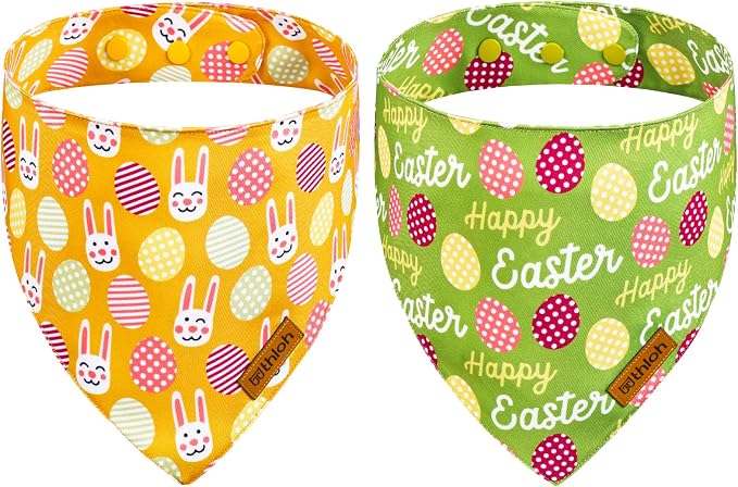 Easter Dog Bandanas with Snap Button, 2 Pack Reversible Spring Bandana by THLOHDogBandanas