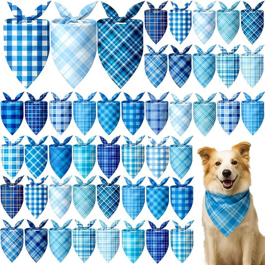 Abbylike 50 Pcs Plaid Dog Bandanas Bulk Blue Checkered Bandanas by Abbylike