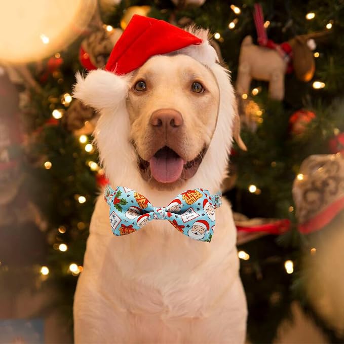 Christmas Dog Collar with Bow Tie Set, Holiday Santa Claus Pattern Pet Collar - Image 6