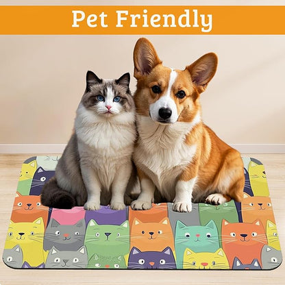 Cute Colorful Cats Dog Food Mat, Absorbent Pet Feeding Mat - Image 2