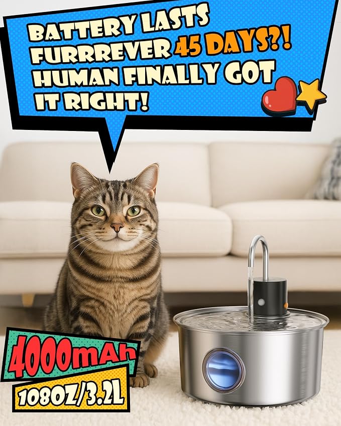 Wireless Cat Water Fountain Stainless Steel, Cordless Automatic Pet Water - Image 3