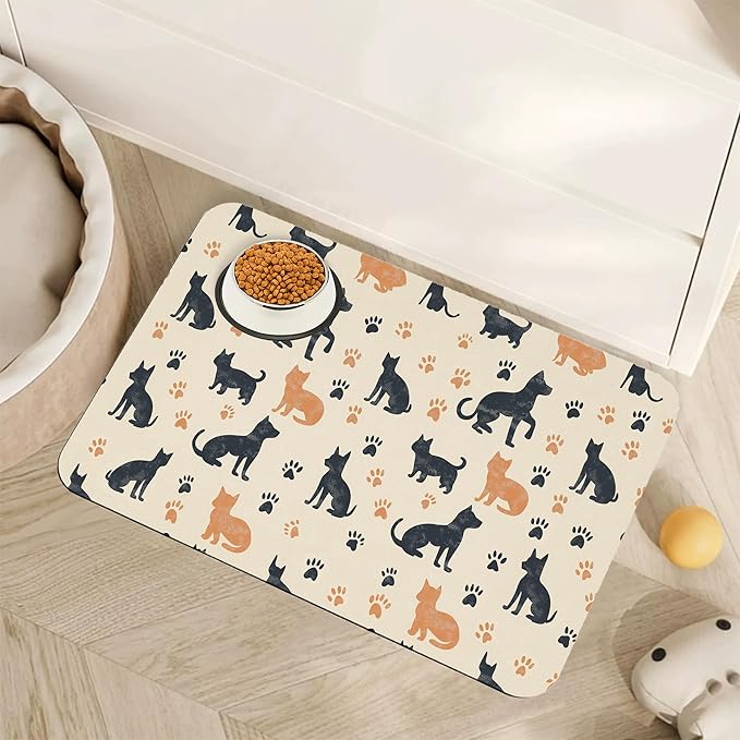 Cute Cat Paw Prints Dog Food Mat by Unknown