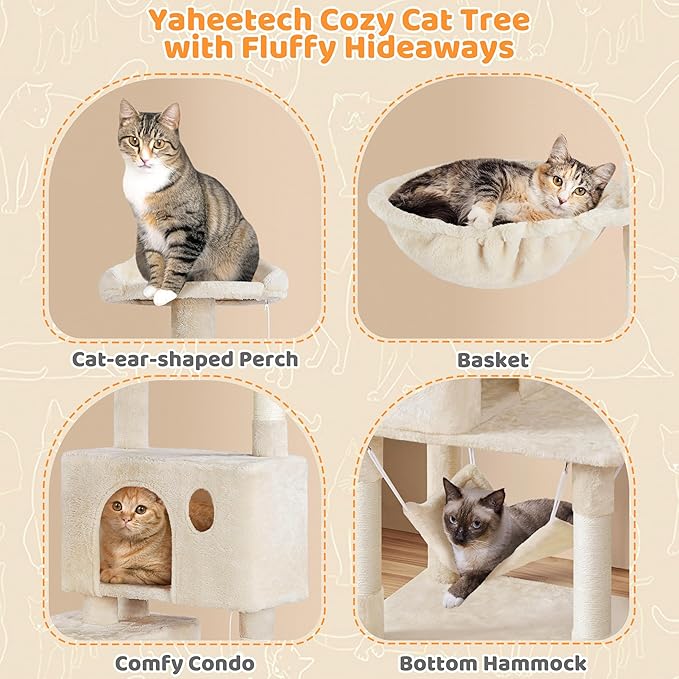 Yaheetech 64.5in Cat Tree Cat Tower Scratching Post, Plush Cover Cat Condo Bed - Image 3
