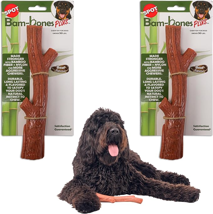 SPOT Bam-Bones Plus Branch -Bamboo Fiber & Nylon, Durable Long Lasting Dog Chew by SPOT