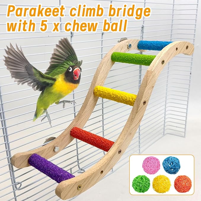 Hamiledyi Nature Wooden Bird Ladder Pet Parrots Climb Bridge Exercise Stands - Image 6