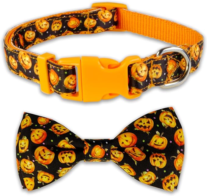 Halloween Dog Bow Tie Collar, Holiday Skull Pumpkin Collar by PohshidoPet