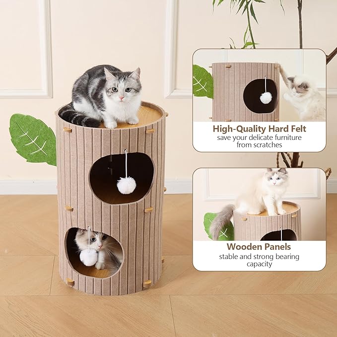 Cat House for Indoor Cats, 2-Storey Large Cat Bed Cave, Felt Covered Cats - Image 3