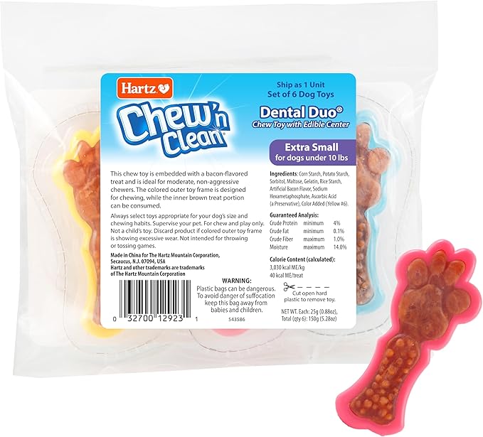 Hartz Chew 'n Clean Dental Duo Dog Treat & Chew Toy, Color Varies, Extra Small by Hartz