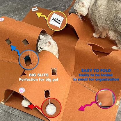 Interactive Cat Tunnel Mat for Indoor Cats, 4-Way Felt Cat Cave - Image 4