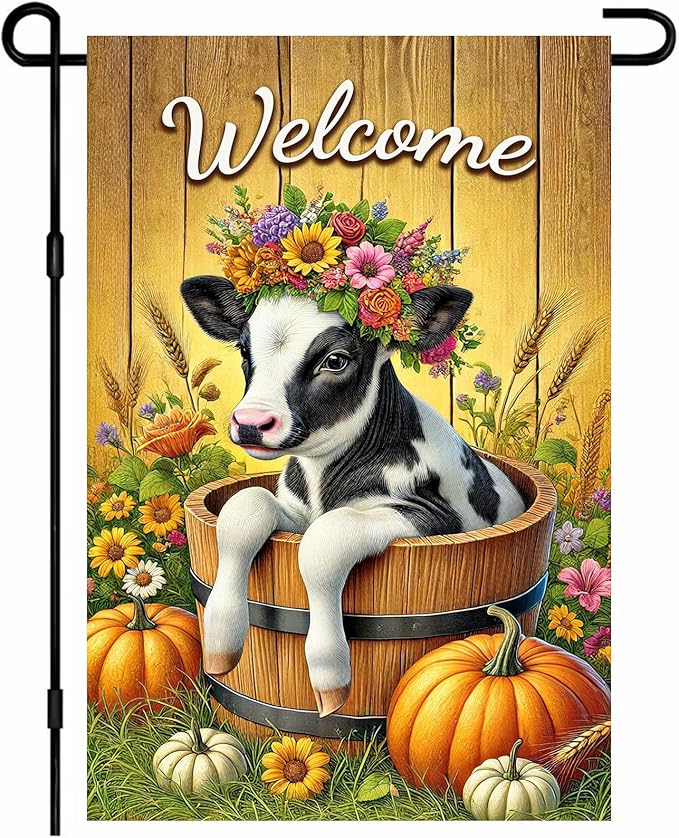 Fall Garden Flag Welcome Calf Animal Garden Flag Farm 12x18 Inch Double Sided by BlissYard