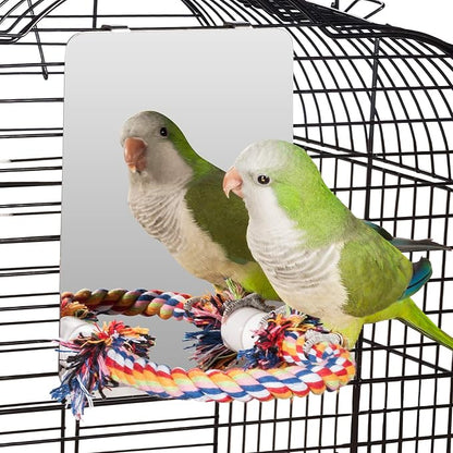 Colorday 7" Bird Mirror with Rope Perch, Bird Swing, Parrot Cage Toys - Image 3